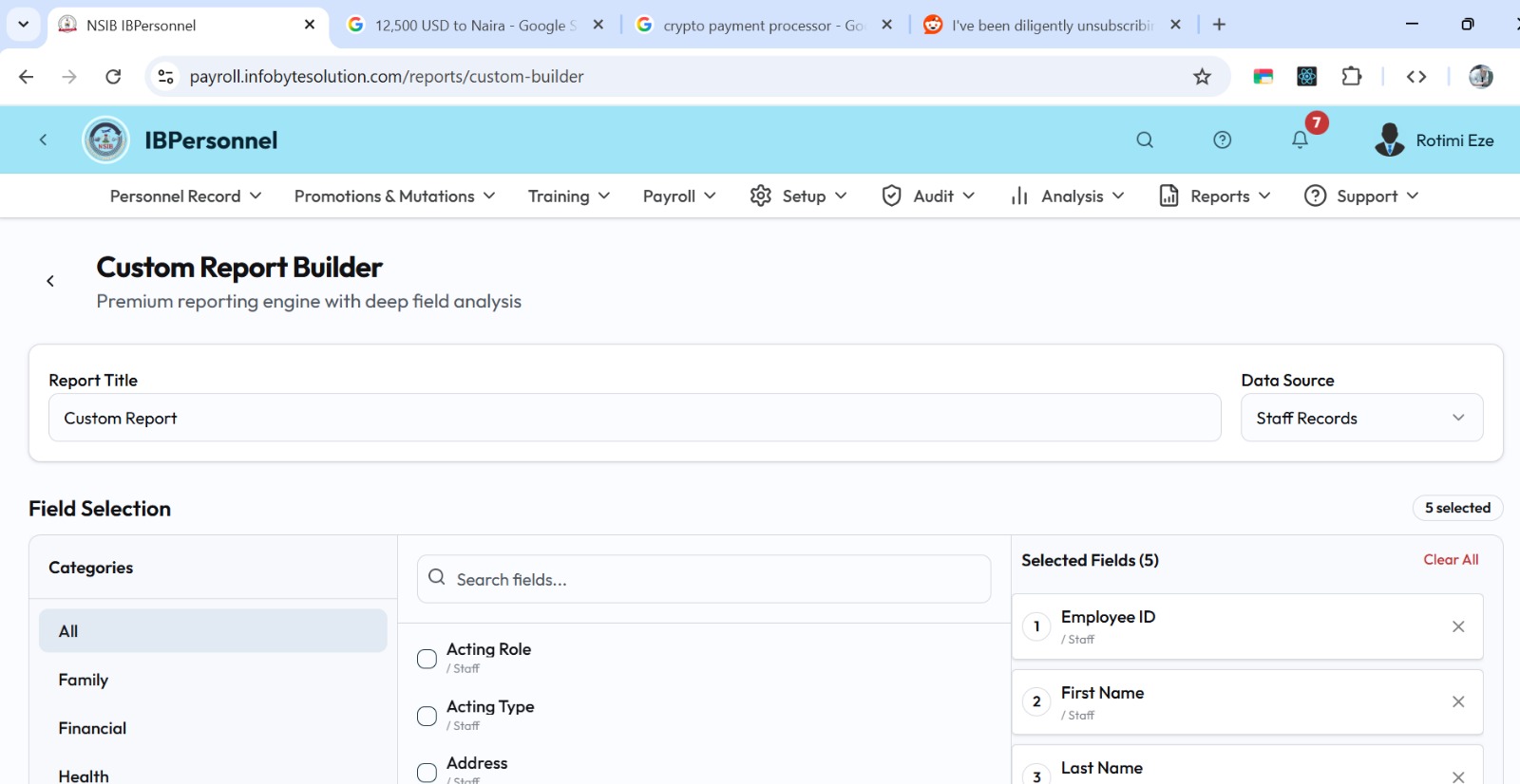 Custom report builder with data export and filtering capabilities