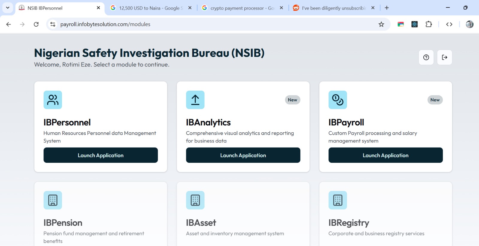 Module listing - the five integrated ERP modules: IBPersonnel, IBAsset, IBPayroll, IBAnalytics, IBPension
